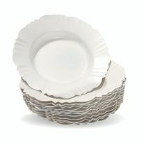 Kit 50 Pratos Fundos Redondo Borda Pétala Branco Plástico Kit 50 Pratos Fundos Redondo Borda Pétala Branco Plástico