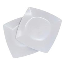 Kit 50 Pratos Quadrados Plástico Branco Resistente