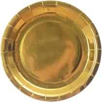Kit 50 Pratos Sobremesa 18cm Descartáveis de Luxo em Papel Para Festa - Dourado Kit 50 Pratos Sobremesa 18cm Descartáveis de Luxo em Papel Para Festa - Dourado