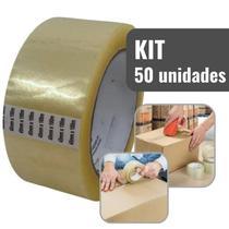 Kit 50 Rolos de Durex Fita Adesiva Transparente - 45mm x 100m Para Embalar Encomendas