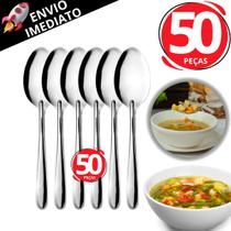Kit 50 Talheres Inox Colher Premium De Sopa Caldo Cozinha Restaurante Lanchonete Buffet Utensilio