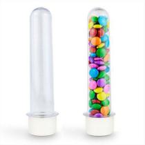 Kit 50 Tubete 12cm Acrílico P/ Personalizar Festa tampa branca/ transparente Kit 50 Tubete 12cm Acrílico P/ Personalizar Festa tampa branca/ transparente