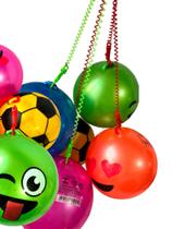 Kit 50 Un Bola De Vinil Com Cordão Mola Borracha Chaveiro