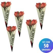 Kit 50 Unidades Cartão - Flor Amor