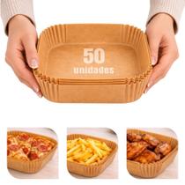 Kit 50 Unidades De Forma De Papel Air Fryer Descartável Antiaderente Quadrada Kit 50 Unidades De Forma De Papel Air Fryer Descartável Antiaderente Quadrada