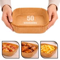 Kit 50 Unidades De Forma De Papel Air Fryer Descartável Antiaderente Quadrada Kit 50 Unidades De Forma De Papel Air Fryer Descartável Antiaderente Quadrada