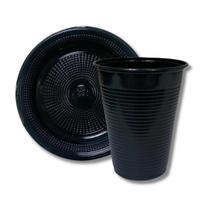 Kit 50 Unidades de Pratinho 15 cm + 50 unidades Copinho Descartável Preto