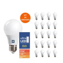 KIT 50 Unidades Lâmpada Led 9w Branco Frio 6500k Bulbo E27