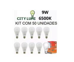 Kit 50 unidades Lâmpada LED 9W Bulbo City Lumi Bivolt Econômica 6500K Branca Fria E27 (1 Ano de garantia)