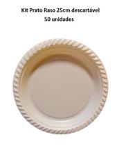 Kit 50 unids Prato Refeição Raso 25cm Branco descartável - Louri Festas