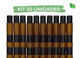 Kit 50 - Vidrinho Roll On Ambar 10 ml Tampa Preta - Gratia Naturalis