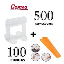 Kit 500 Espaçador 100 Cunhas Nivelador Porcelanato Smart 1,0mm Branco Cortag