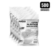 Kit 500 Luvas Plásticas Descartáveis Nobre HDPE Polietileno Transpare Tam Unico