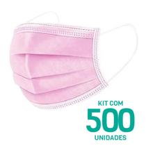 Kit 500 Máscaras Descartáveis Adulto Tripla Camada Cor Rosa