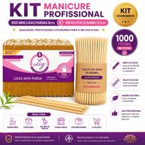 Kit 500 Mini Lixas Pardas 8 cm + 500 Palitos de Unha Bambu 12,5 cm Duas Pontas Kit 500 Mini Lixas Pardas 8 cm + 500 Palitos de Unha Bambu 12,5 cm Duas Pontas