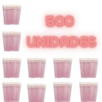 kit 500 Pincel Aplicador Descartável Batom Rosa Glitter