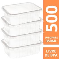 Kit 500 Potes 350ml Descartáveis C/ Tampa Marmita Freezer Micro-ondas Fitness BPA Free Comida Japonesa