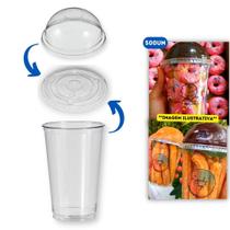 Kit 500un Copo 473ml Pet Transparente 16 OZ/98 + Tampa Bolha SEM Furo + Tampa Reta SEM Furo Bompack