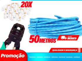 Kit 50m Cabo Rede Azul + 20Plug Rj45 + 1 Alicate Crimpar