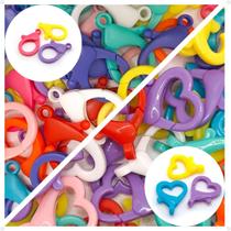 Kit 50pçs Fecho Lagosta e Coração Mosquetao Colorido 36mm