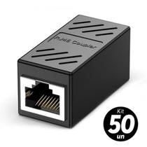 KIt 50x Adaptador Emenda Rj45 Extensor Cat5 Cat6 Cat7 Rede Ethernet Conector Blindado Cor:Preto