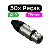 Kit 50x Conectores XLR Wireconex WC1003 Fêmea cabos 3 Polos