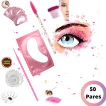 Kit 50x Extensão de Cílios, Protetor Pad, Escovinha e Micro Kit 50x Extensão de Cílios, Protetor Pad, Escovinha e Micro