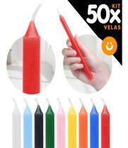 Kit 50x Vela Colorida 16cm Vermelha Branca Amarela + Cores