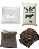 Kit 5kg de terra, 1kg esterco de frango, 1kg esterco de boi, 1kg de cálcario