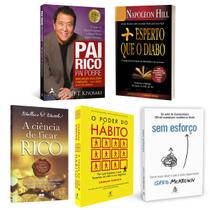 Kit 5livros, Pai Rico, Pai Pobre,A Ciência De Ficar Rico,Sem Esforço,Mais Esperto Que o Diabo,O Poder Do Hábito