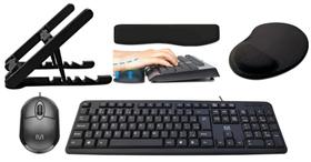 KIT 5peças - Suporte Note / Teclado e Mouse com fio / Apoio Para Teclado / Mouse Pad