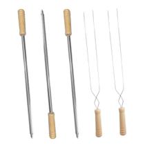 kit 5un Espeto Simples e duplo Inox Cabo madeira 65cm kit 5un Espeto Simples e duplo Inox Cabo madeira 65cm