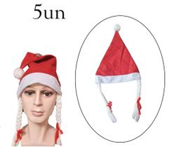 Kit 5un Gorro De Natal Mamãe Noel Com Trança Em Feltro