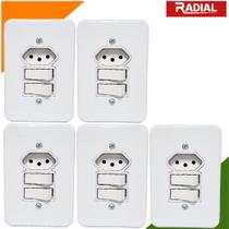 Kit 5un Tomada 10A Com Apagador Duplo Interruptor Simples