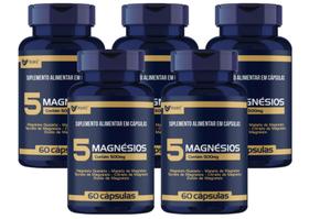 KIT 5x 5 Magnésios (Quelato,Malato,Taurato,Citrato,Óxido) 500mg 60 cápsulas