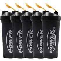 Kit 5X Coqueteleira - 600ml Preta Tampa Dourada - Power Supplements