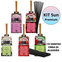 Kit 5x Difusor de Varetas 300ml Premium Tropical Aromas com 15 Varetas Fibra de Algodão