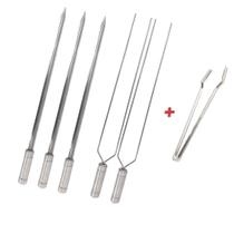 Kit 5x Espetos Inox 40cm Espada, Duplo E Pegador De Carnes Kit 5x Espetos Inox 40cm Espada, Duplo E Pegador De Carnes