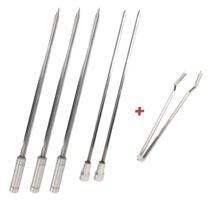 Kit 5x Espetos Inox 50cm Espada, Coração E Pegador De Carn