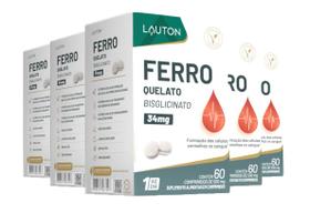 Kit 5x Ferro Quelato Bisglicinato 34mg 60 Comprimidos Lauton