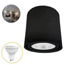 Kit 5x Luminária Spot Redondo Sobrepor Direcionável GU10 + Lâmpada Luz Led MR16