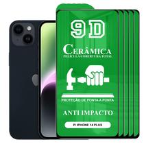 Kit 5x Película 9D Cerâmica iPhone 14 Plus - Protetora Anti Impacto Queda Choque Shock Flexível Nano Gel - CTech