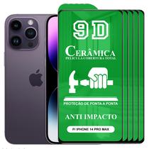 Kit 5x Película 9D Cerâmica iPhone 14 Pro Max - Protetora Anti Impacto Queda Choque Shock Flexível Nano Gel