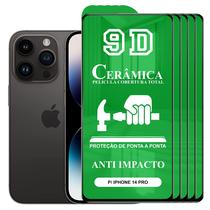 Kit 5x Película 9D Cerâmica iPhone 14 Pro - Protetora Anti Impacto Queda Choque Shock Flexível Nano Gel