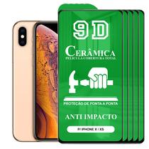 Kit 5x Película 9D Cerâmica iPhone X e XS - Protetora Anti Impacto Queda Choque Shock Flexível Nano Gel