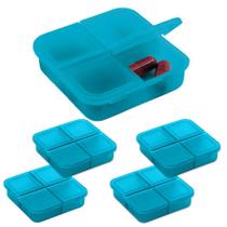 Kit 5x Porta Comprimidos com 4 Divisórias TopGet Azul Claro Kit 5x Porta Comprimidos com 4 Divisórias TopGet Azul Claro