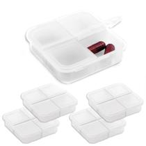 Kit 5x Porta Comprimidos com 4 Divisórias TopGet Branco