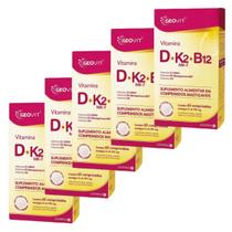 Kit 5x Vitamina D + K2 Mk7 + B12 Geovit Sabor Morango 60 Comprimidos Mastigáveis