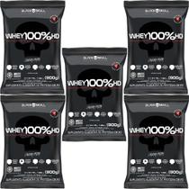 Kit 5X Whey 100% HD - 900g Refil Morango - Black Skull