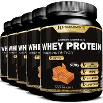 Kit 5X Whey Protein Power Nutrition Doce De Leite 900G - HF Suplements